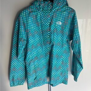 The North Face Teal Jacket with Colorful Dots